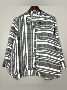 Habitat Mixed Stripe Linen Tunic Shirt Women’s Size M Button Front Lightweight